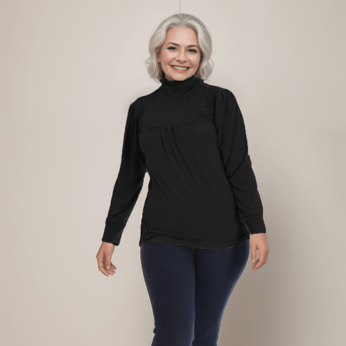 LONG SLEEVE POLO NECK SMOCK TOP