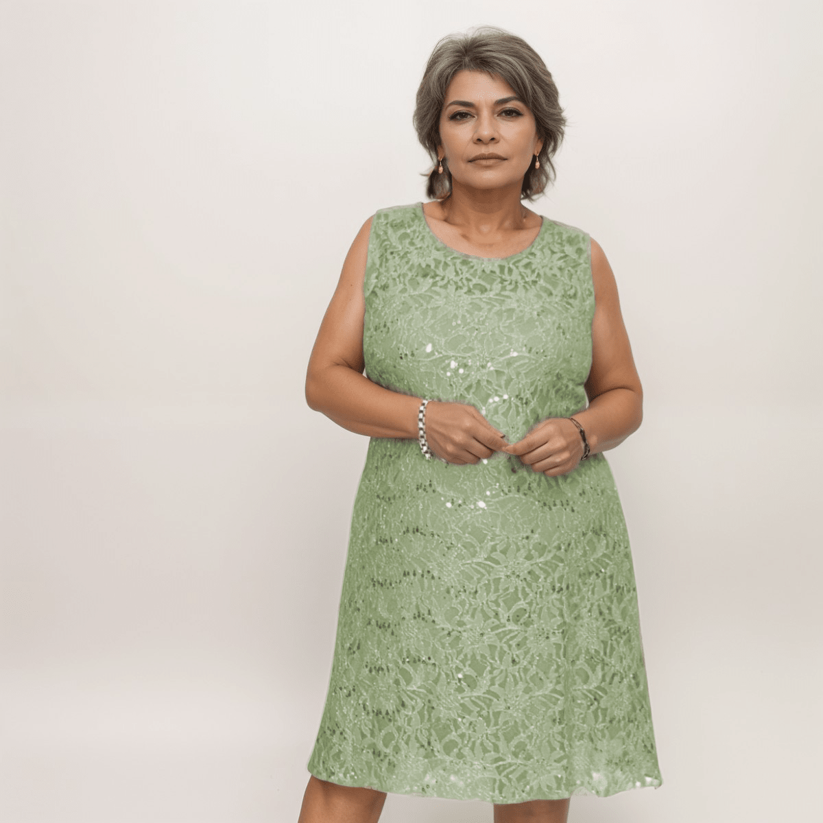 Sequin & Lace Sleeveless Shift Party / Evening Dress