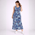 Sleeveless Turquoise + Blue Floral Pattern Maxi Dress