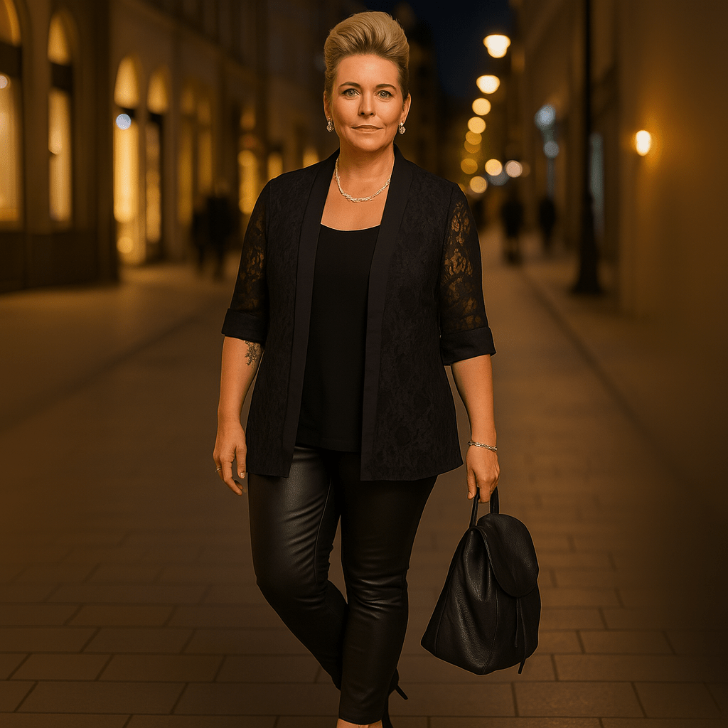 Satin Panel Lace Jacket with Button Sleeves