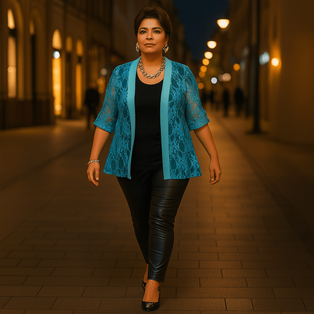 Satin Panel Lace Jacket with Button Sleeves