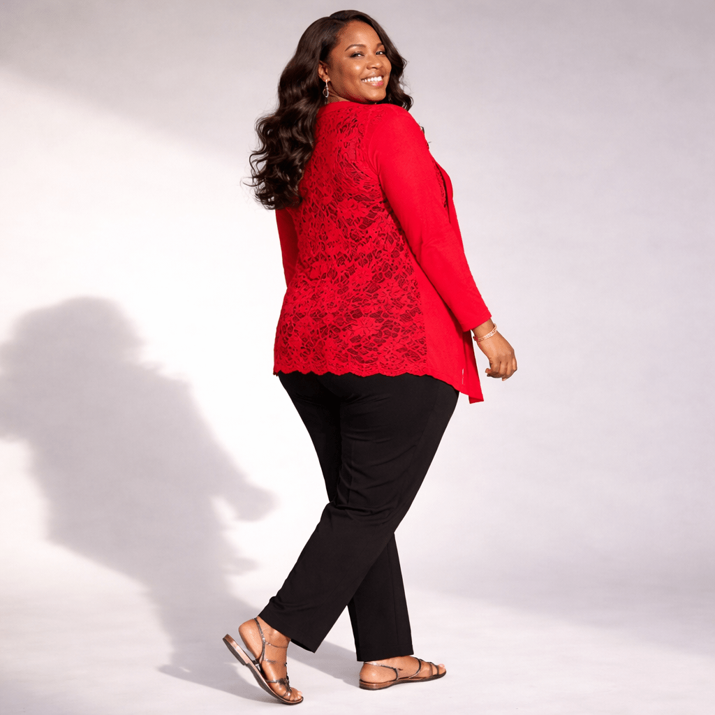 Scallop Hem Lace Back Open Front Cardigan