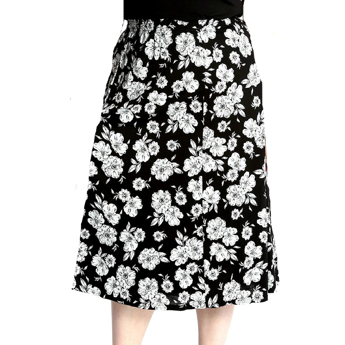 ROCKTHOSECURVES CALF LENGTH FLORAL ELASTIC WAIST SKIRT