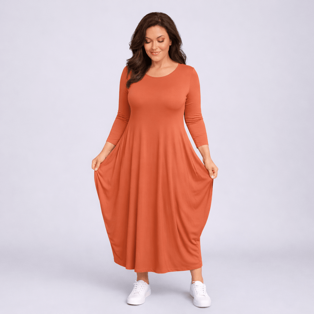 Long Sleeve Calf Length Dress