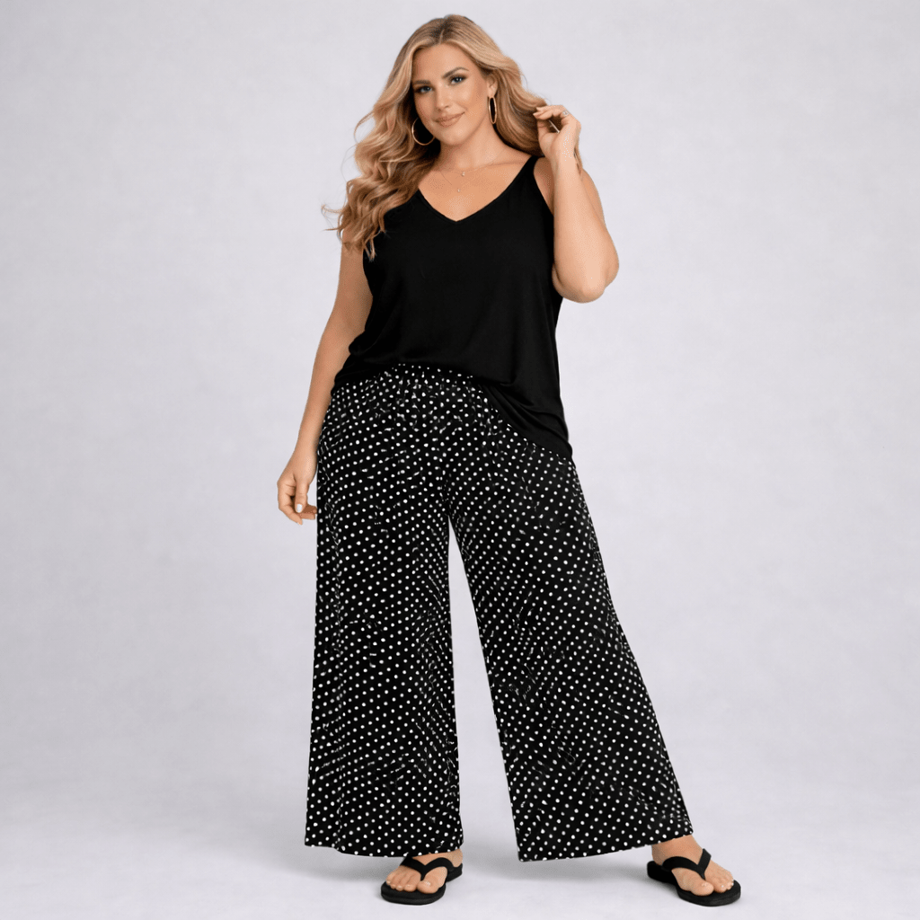 Polka Dot Elastic Waist Palazzo Trousers