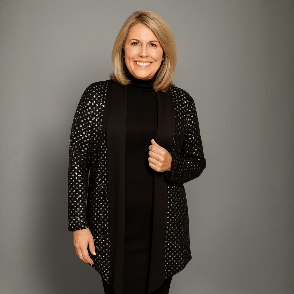 Sequin Foil Covered Longer Length Waterfall Jacket