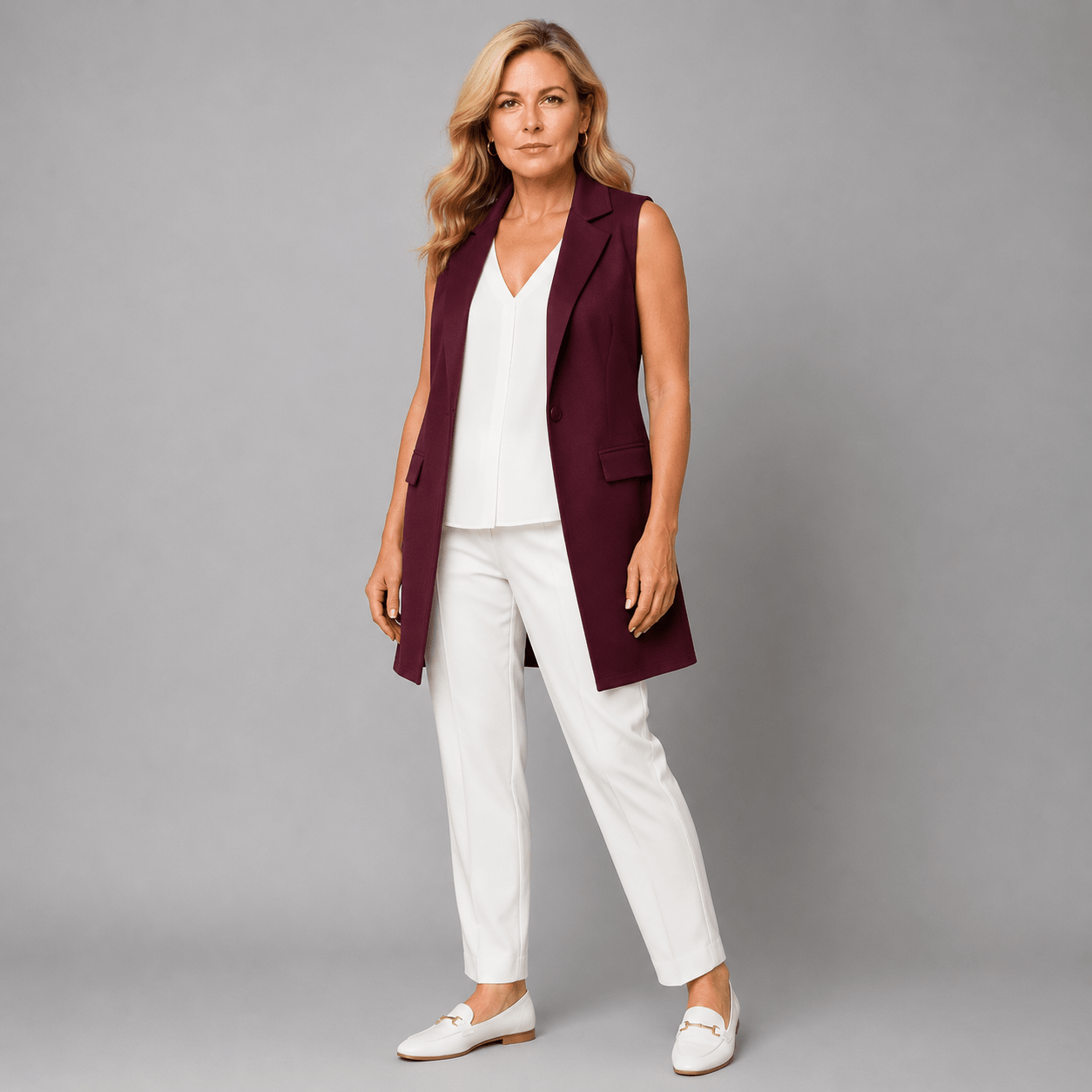 Sleeveless Open Front Long Length Blazer