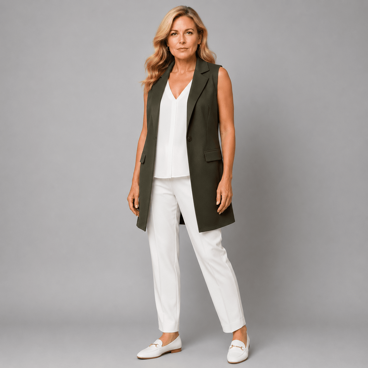 Sleeveless Open Front Long Length Blazer