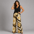 White & Gold Compass Print Palazzo Trousers
