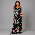 Black Tropical Sleeveless Maxi Dress