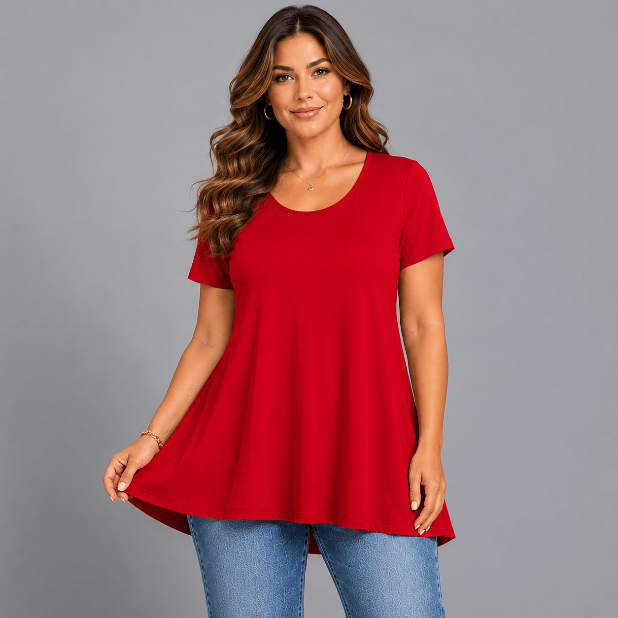 Short Sleeve Godet Panel Swing Top