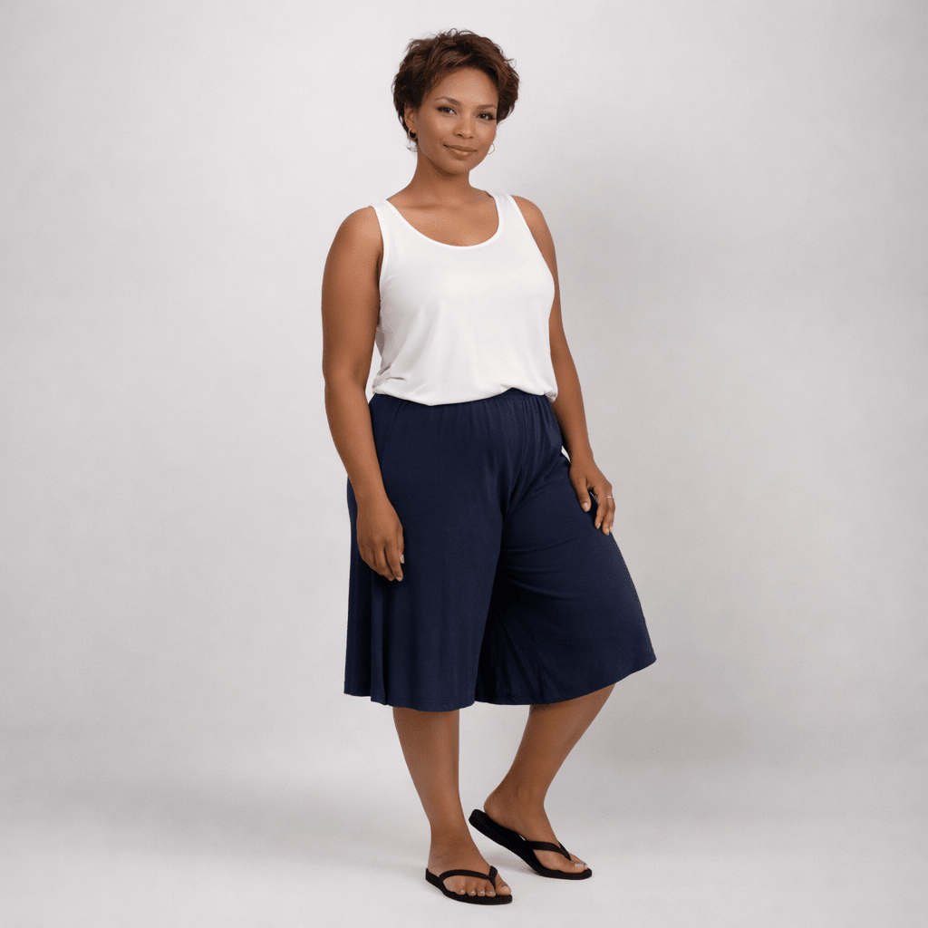 Plain Elastic High Waist Wide Leg Culottes Shorts