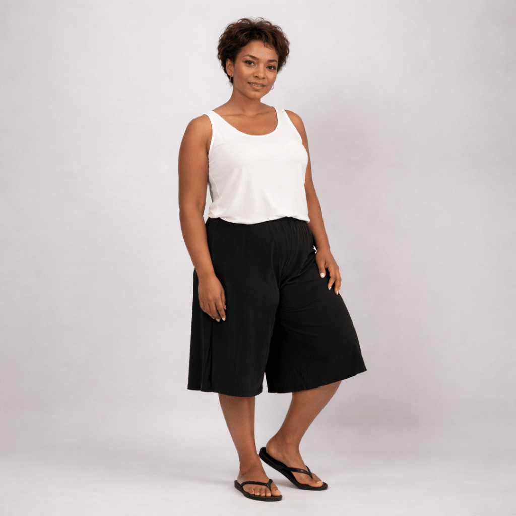 Plain Elastic High Waist Wide Leg Culottes Shorts