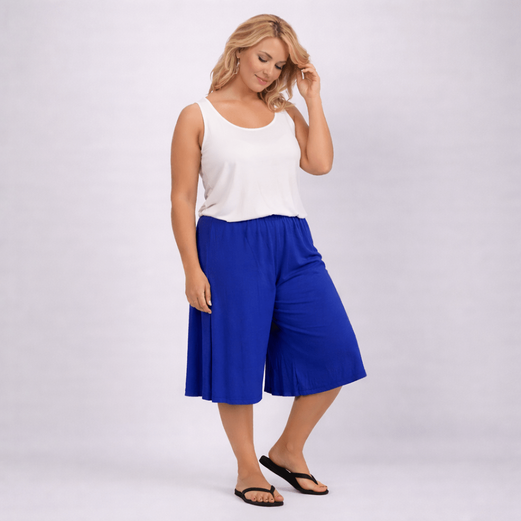 Plain Elastic High Waist Wide Leg Culottes Shorts