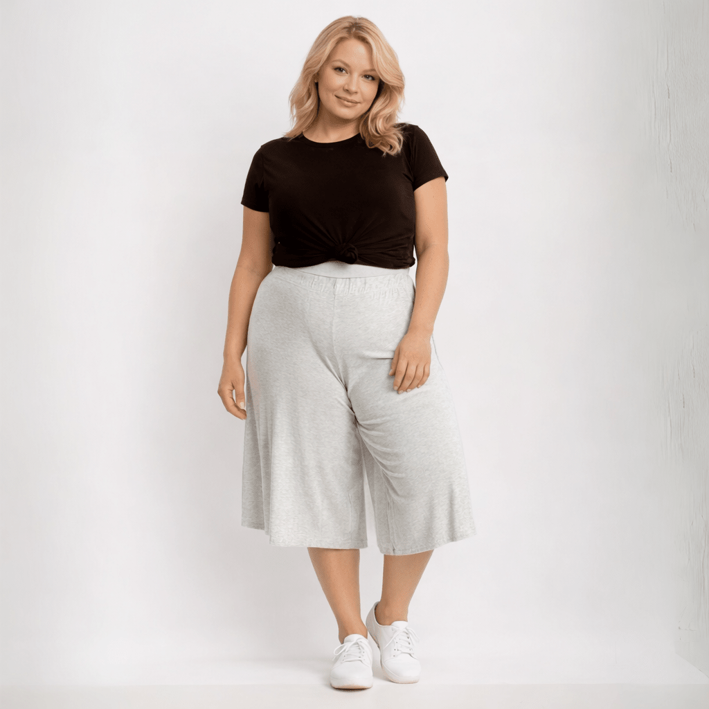 Plain Elastic High Waist Wide Leg Culottes Shorts