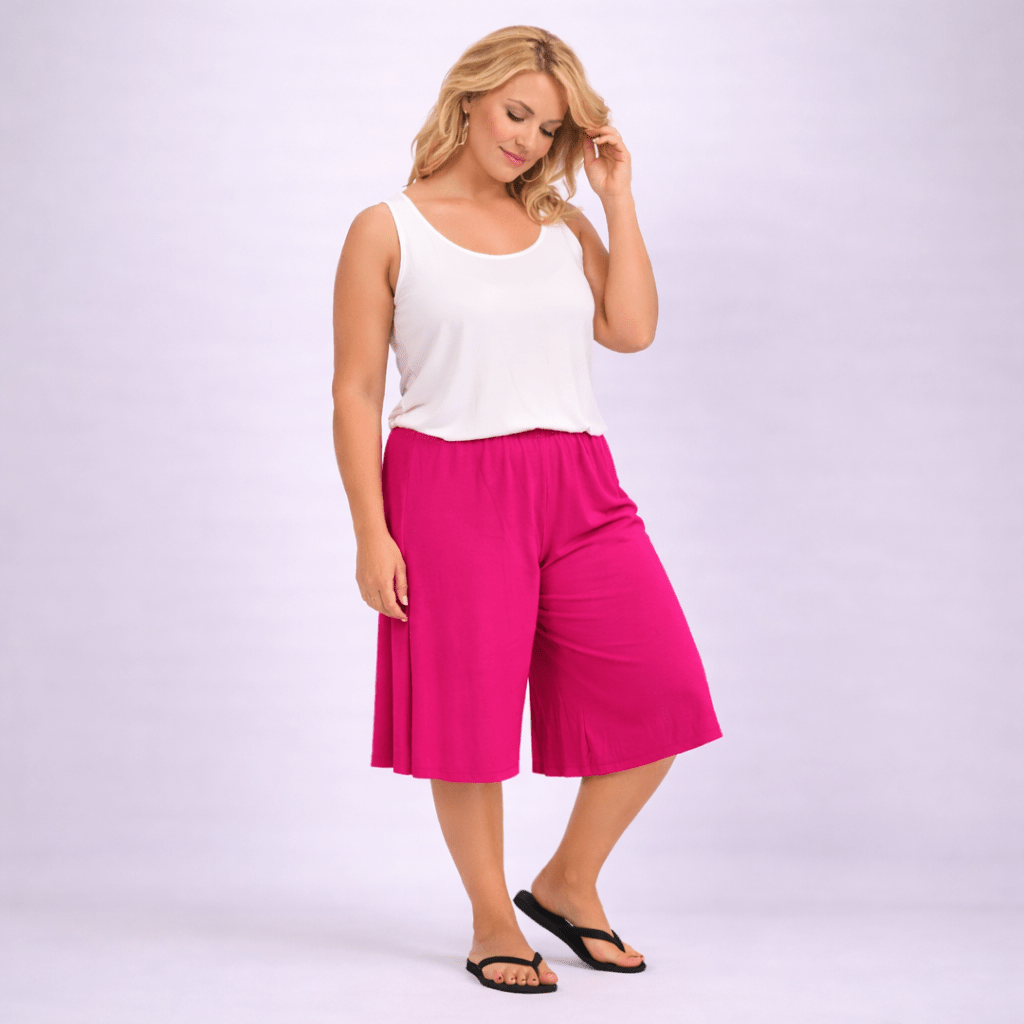 Plain Elastic High Waist Wide Leg Culottes Shorts