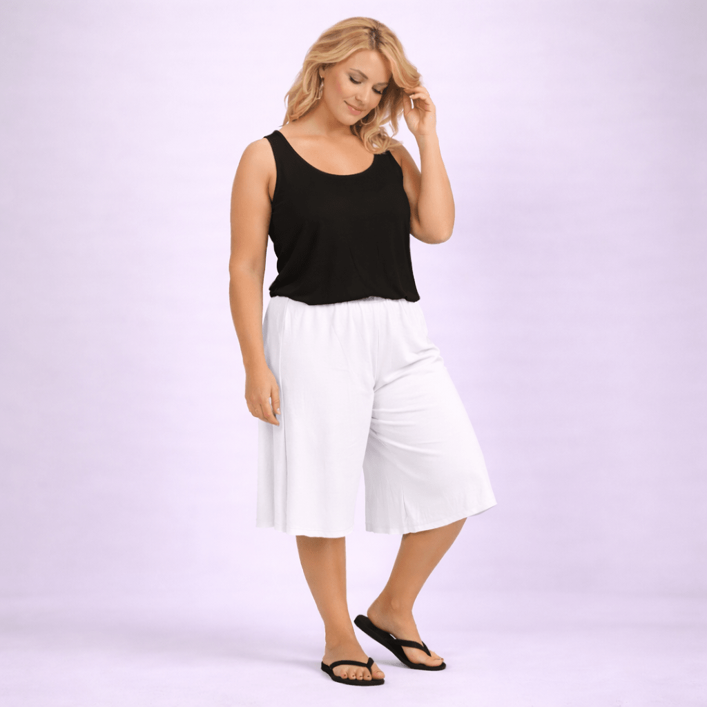 Plain Elastic High Waist Wide Leg Culottes Shorts