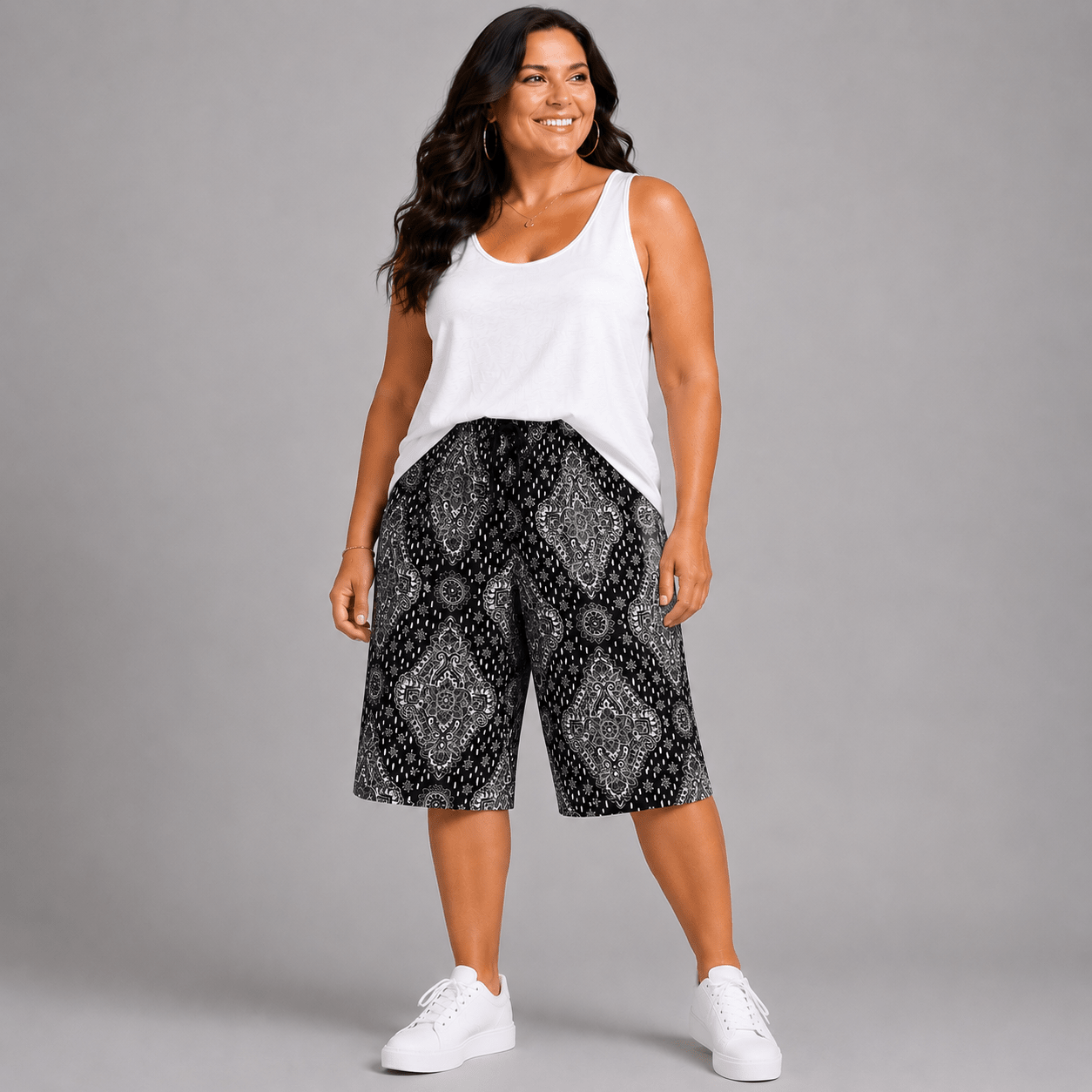 Moroccan Tile Print Elastic Waist Culottes