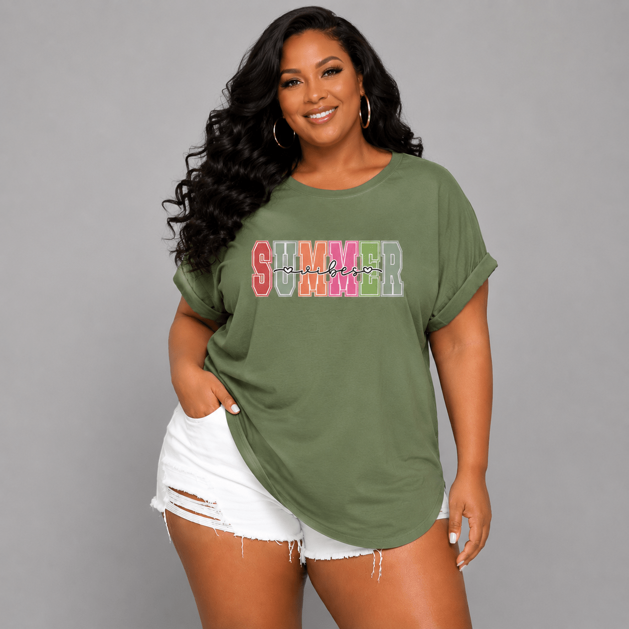 Summer Vibes Dipped-Hem T-Shirt