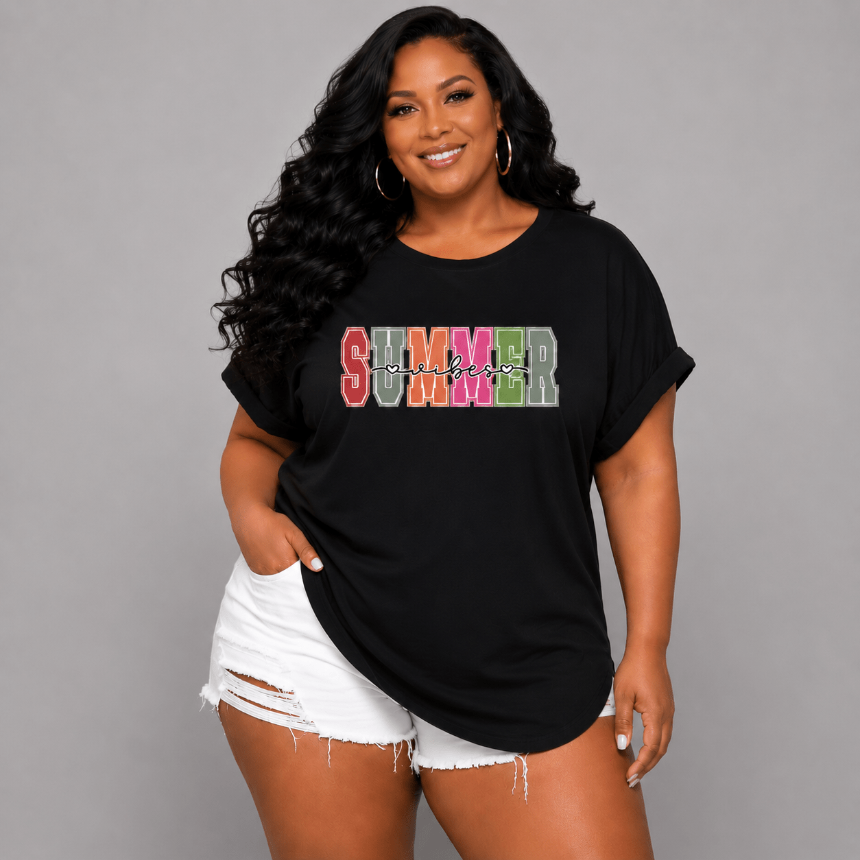 Summer Vibes Dipped-Hem T-Shirt