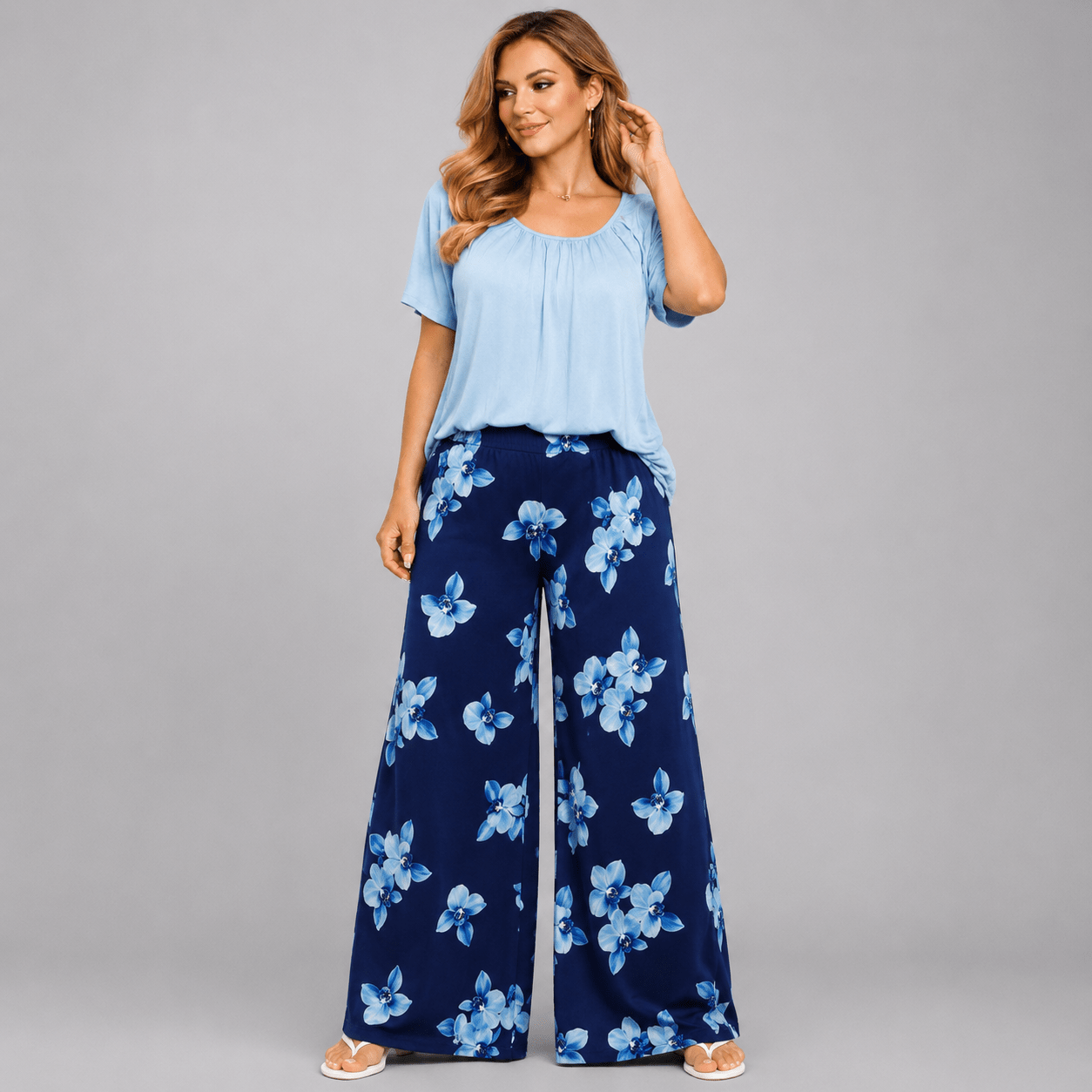 Lily Print Wide Leg Elastic Waist Palazzo Trousers