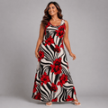Red White Black Swirl Sleeveless Maxi Dress