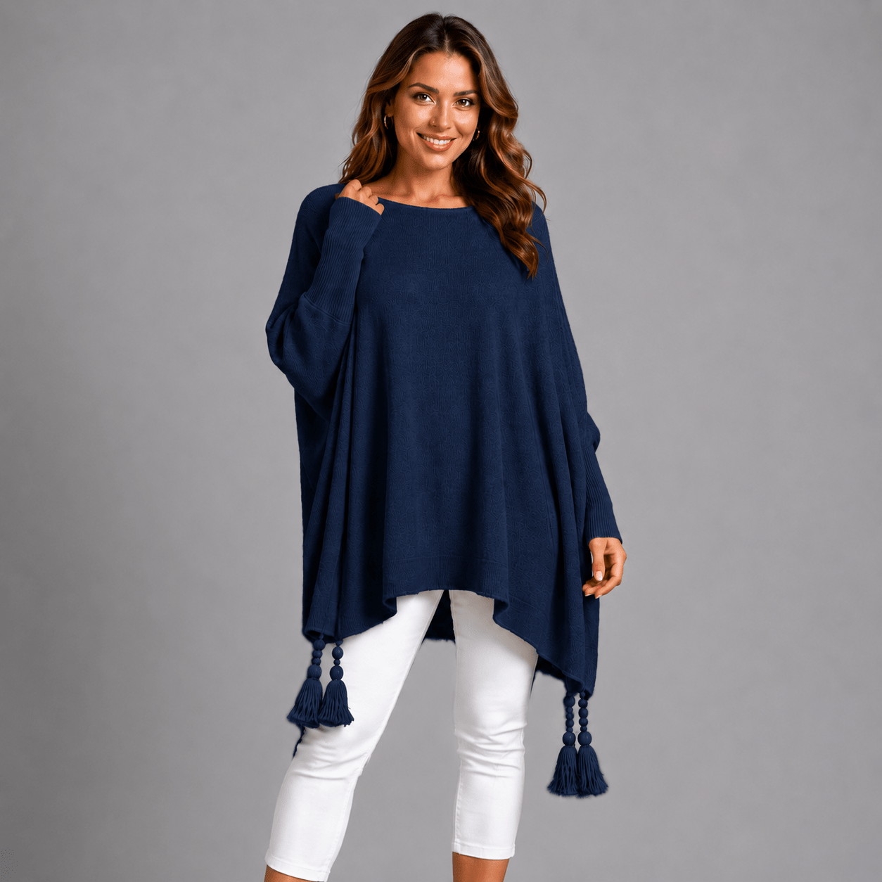Slash Neck Oversized Jumper with Tassel Detail