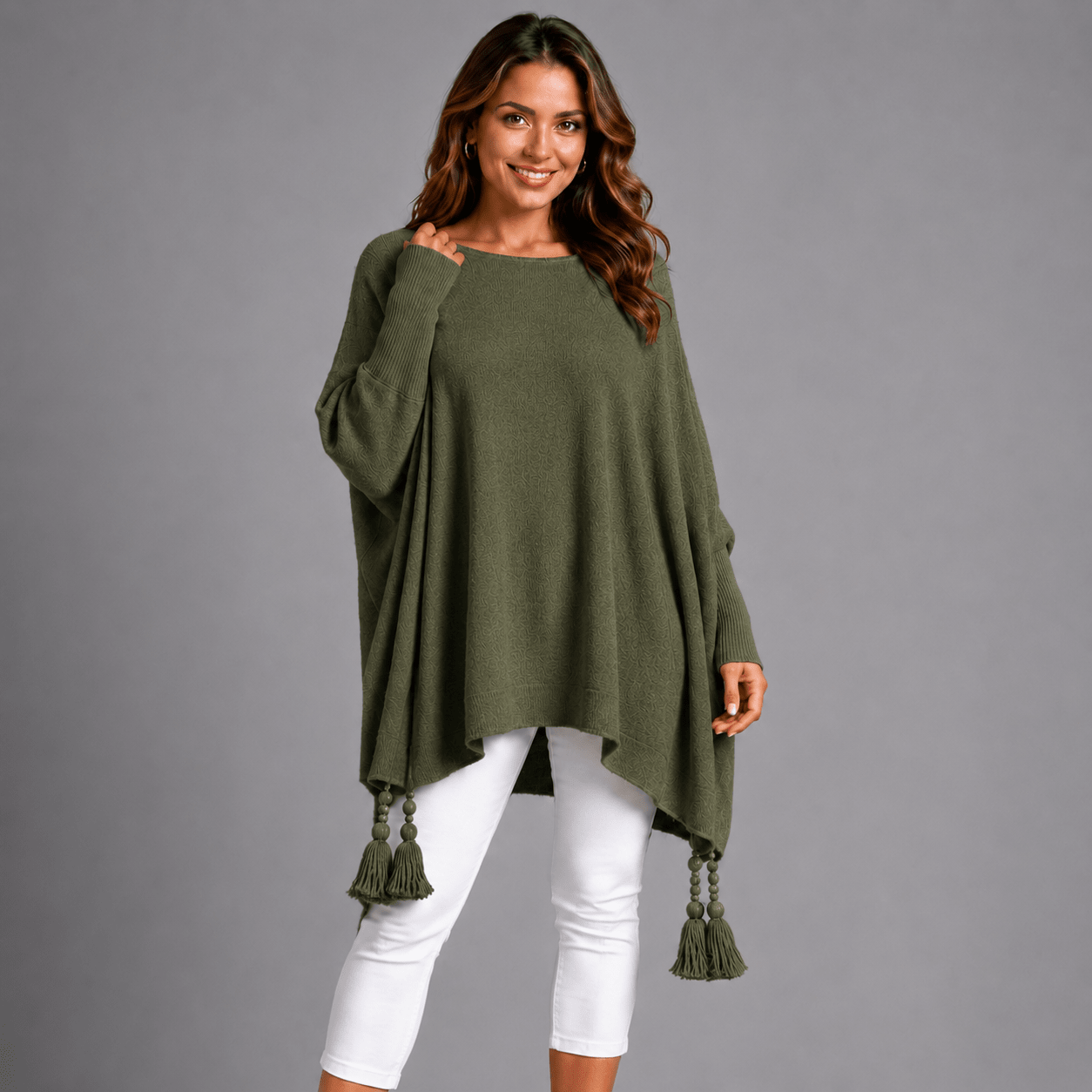 Slash Neck Oversized Jumper with Tassel Detail