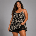 Black Splash Cami Vest Swing Top with Hanky Hem