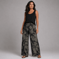 Black Grey Floral Palazzo Trousers