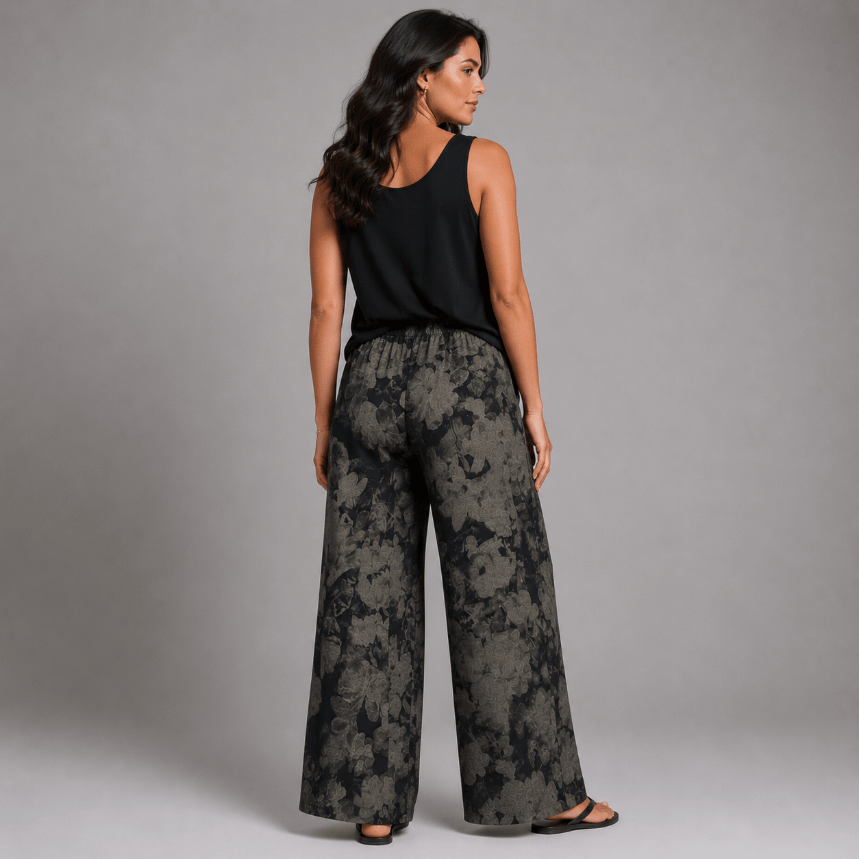 Black Grey Floral Palazzo Trousers