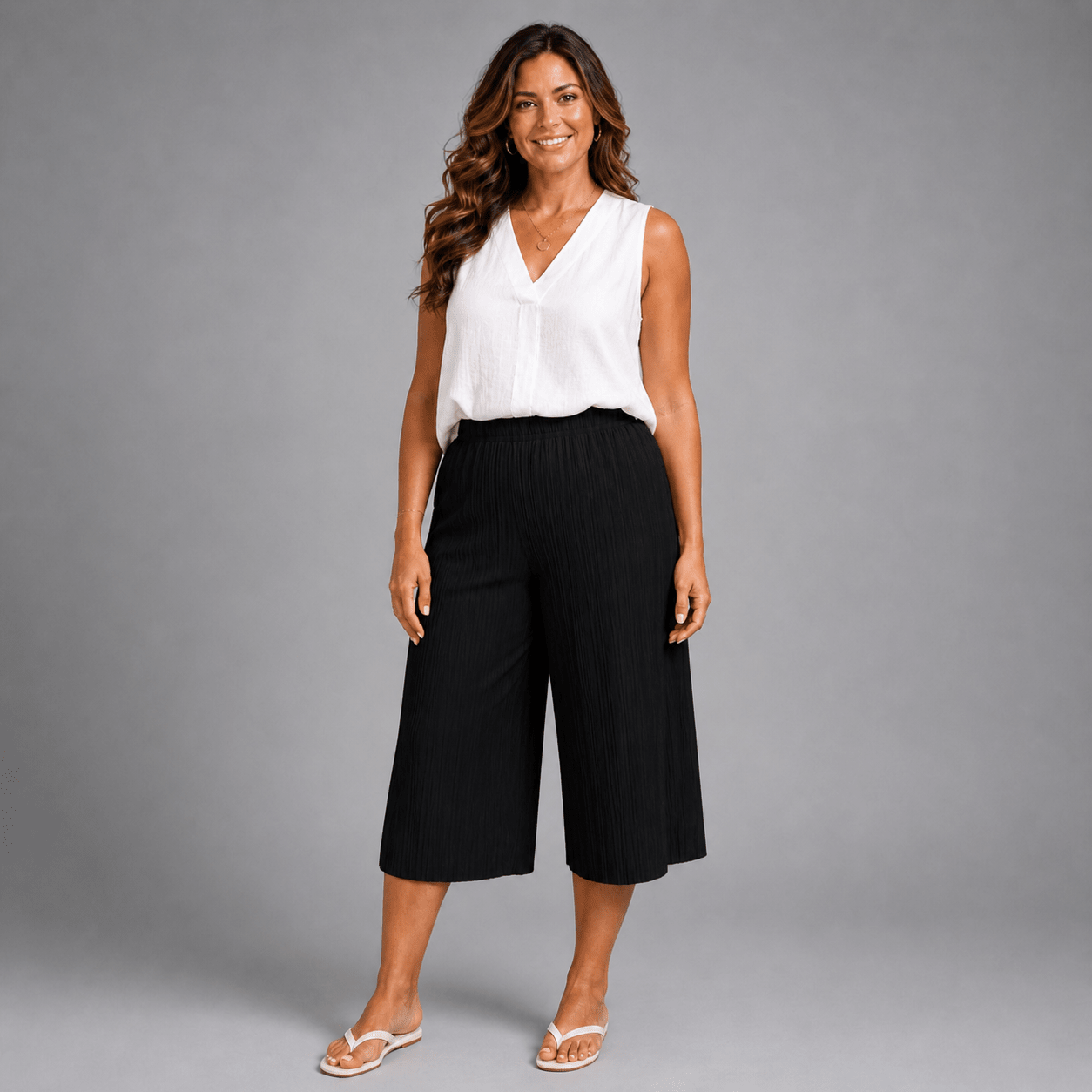 Crinkle Pleated Elastic Waist Culottes / Long Shorts