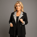 Black Double Breasted Blazer with Cream Tartan Lapels