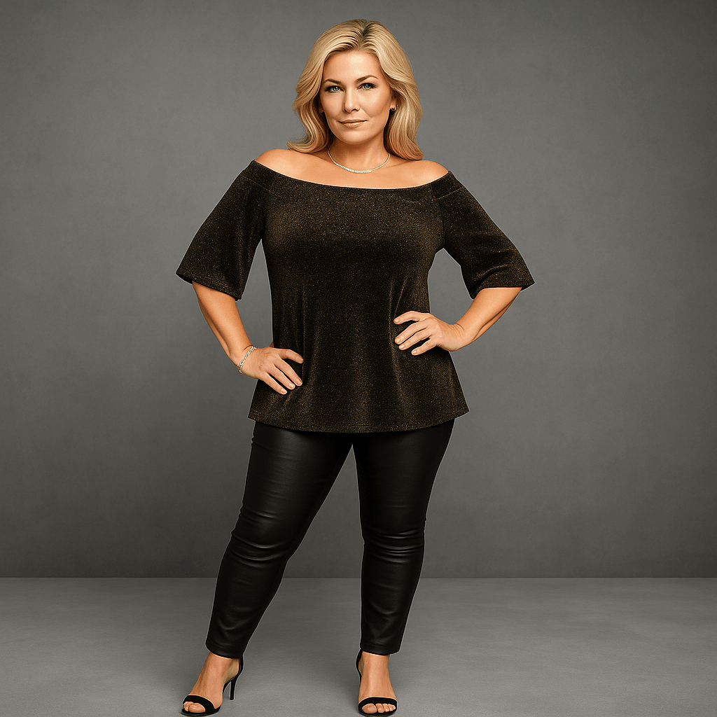 Bardot Off Shoulder Trumpet Sleeve Sparkly Top