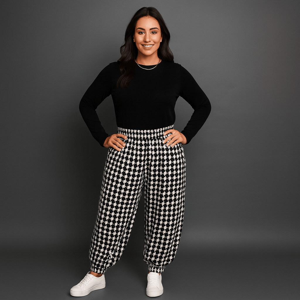 Black White Dogtooth Print Harem Pants
