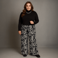 Black Taupe Paisley Palazzo Trousers