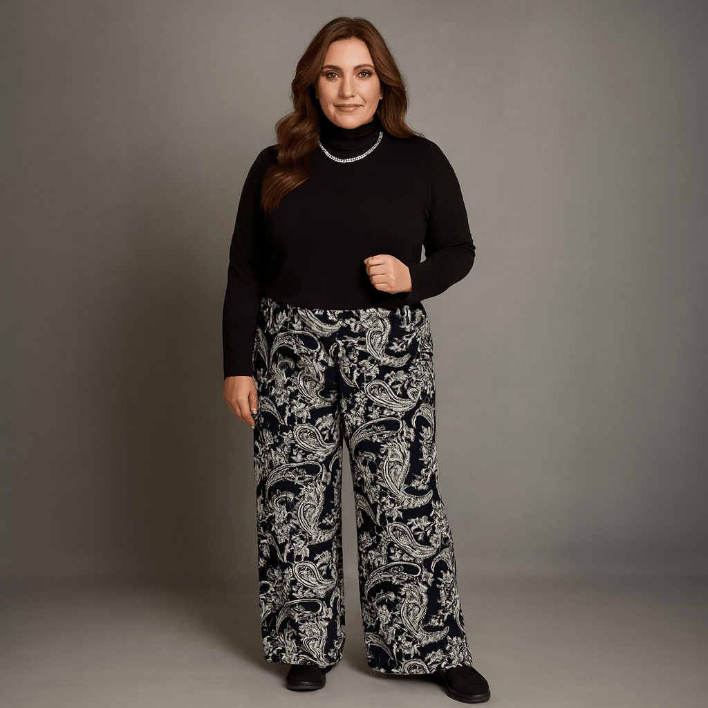 Black Taupe Paisley Palazzo Trousers