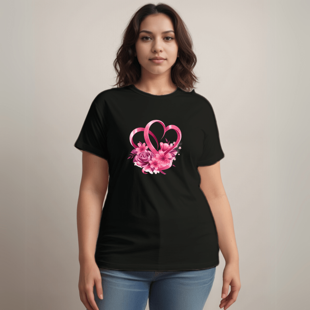 Cotton Ribbon-Heart Print T-Shirt