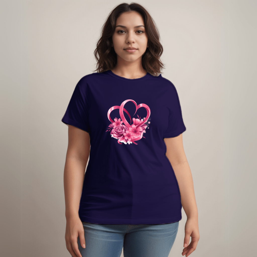 Cotton Ribbon-Heart Print T-Shirt
