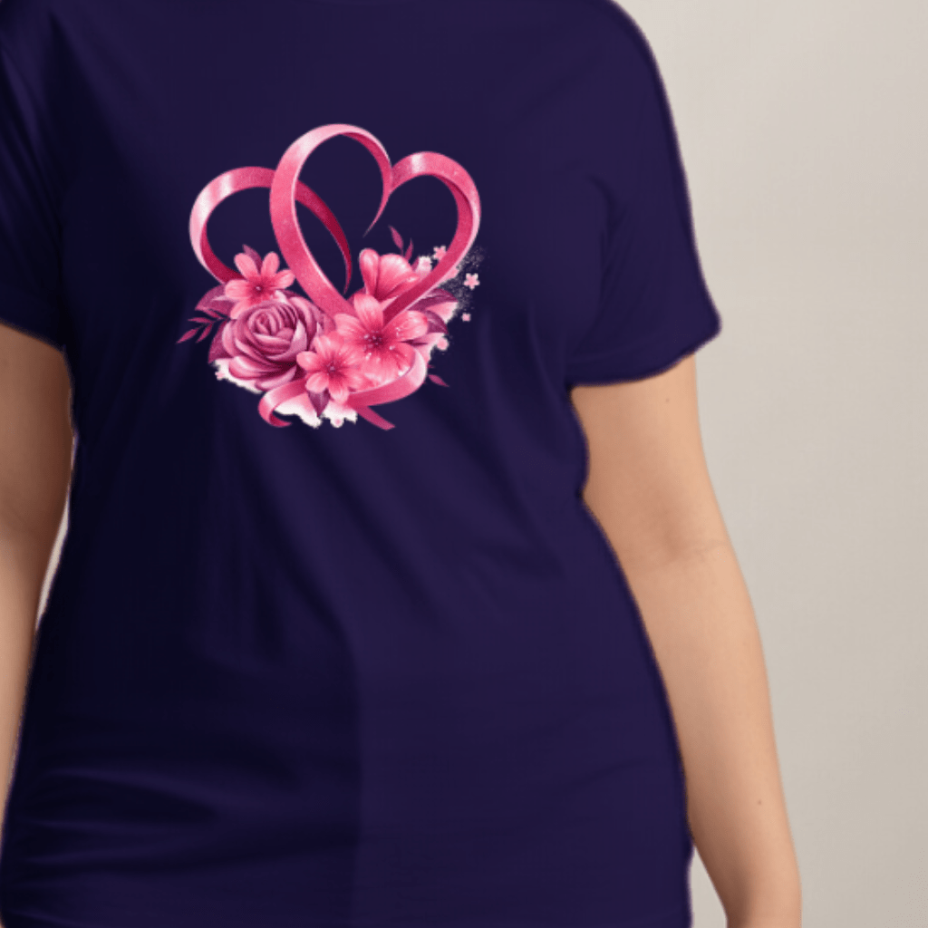 Cotton Ribbon-Heart Print T-Shirt