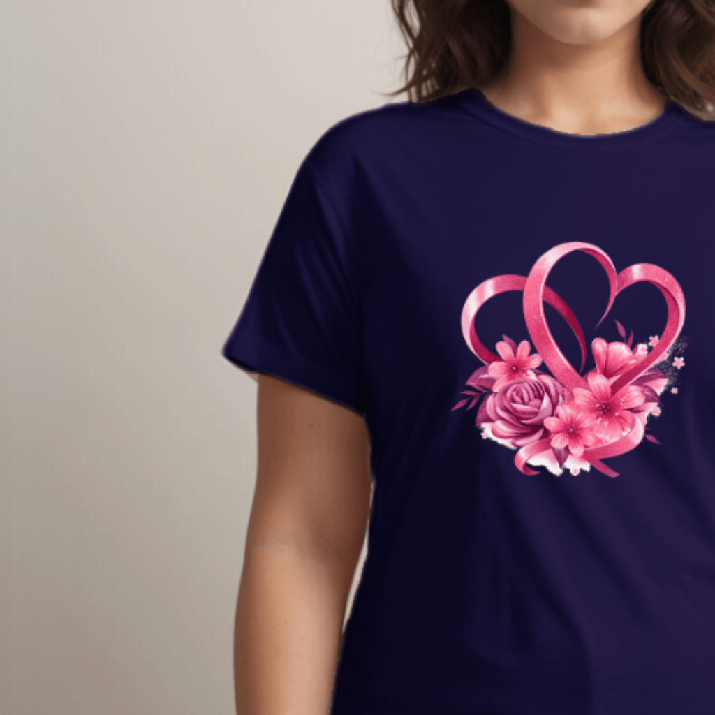 Cotton Ribbon-Heart Print T-Shirt