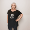 Plus‑Size Black Loose Fitting Top with Badger & Frilled Sleeves