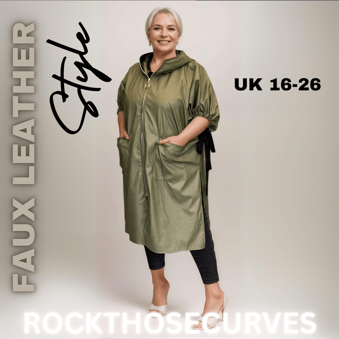 ROCKTHOSECURVES FAUX LEATHER LONG LENGTH COAT WITH SIDE SPLITS