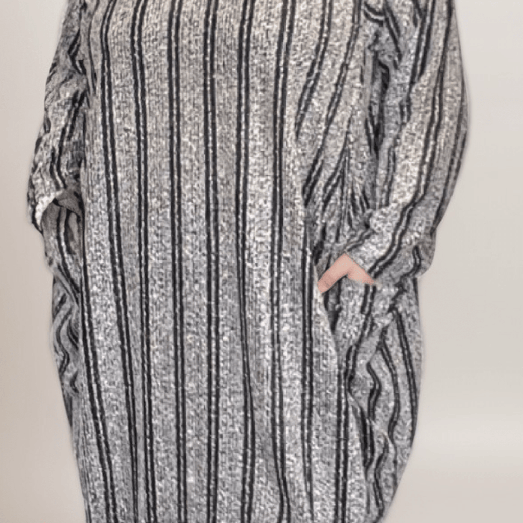 STRIPED JUMPER DRESS WITH SPARKLY THREAD