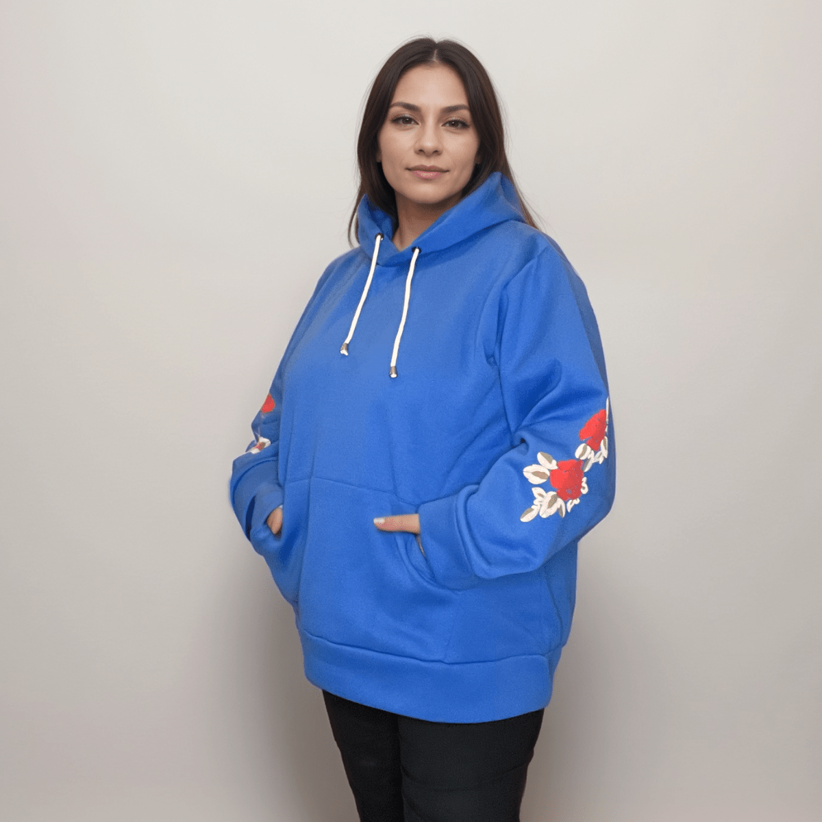 FLORAL SLEEVE POCKET FRONT HOODIE / JUMPER