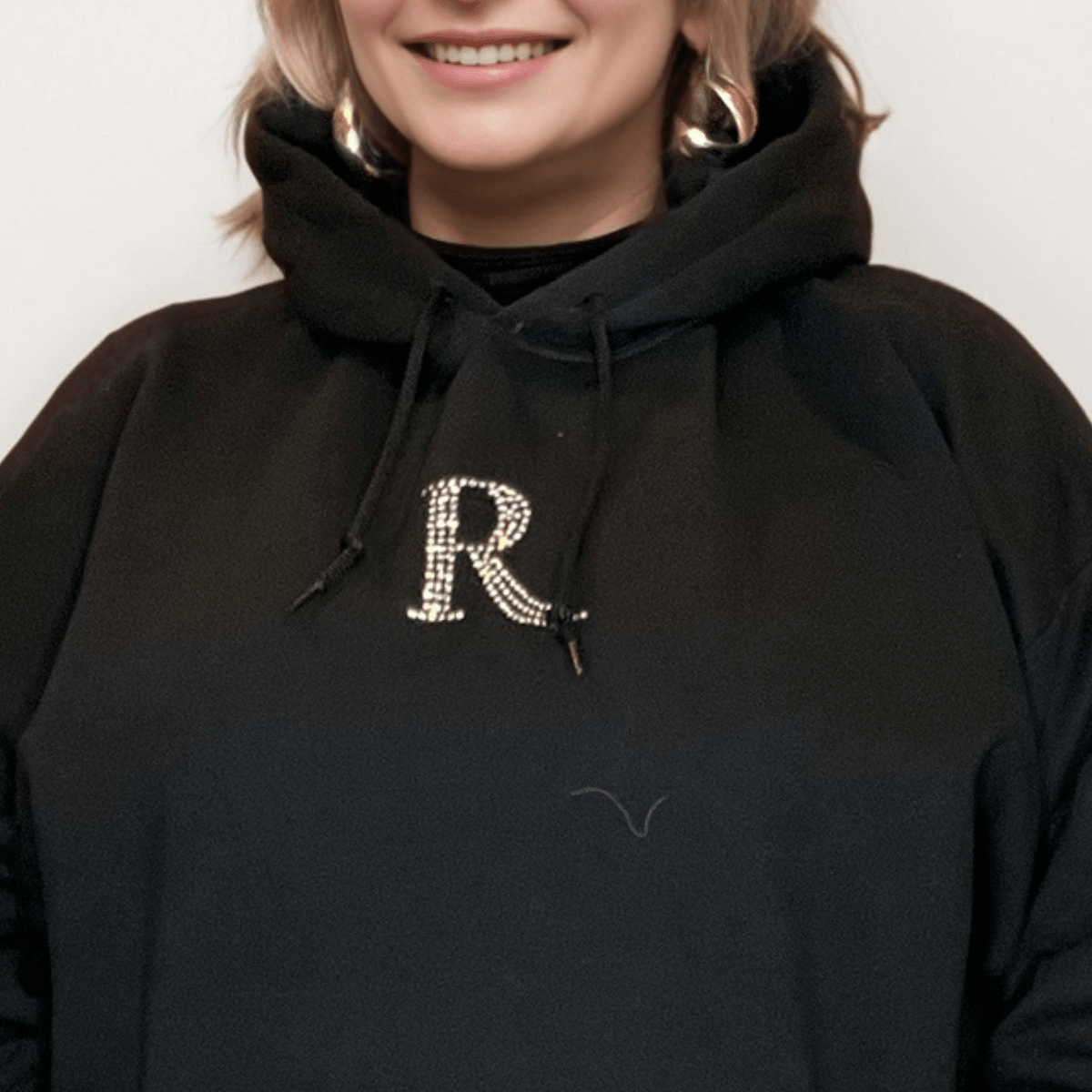 Signature Silver Diamante “R” Cotton Hoodie