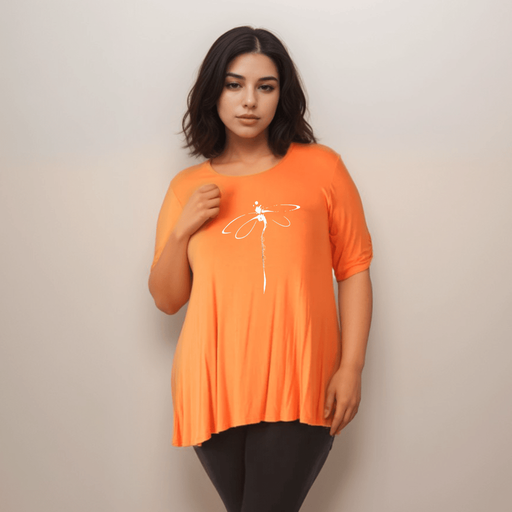 Dragonfly Button Sleeve Swing Top
