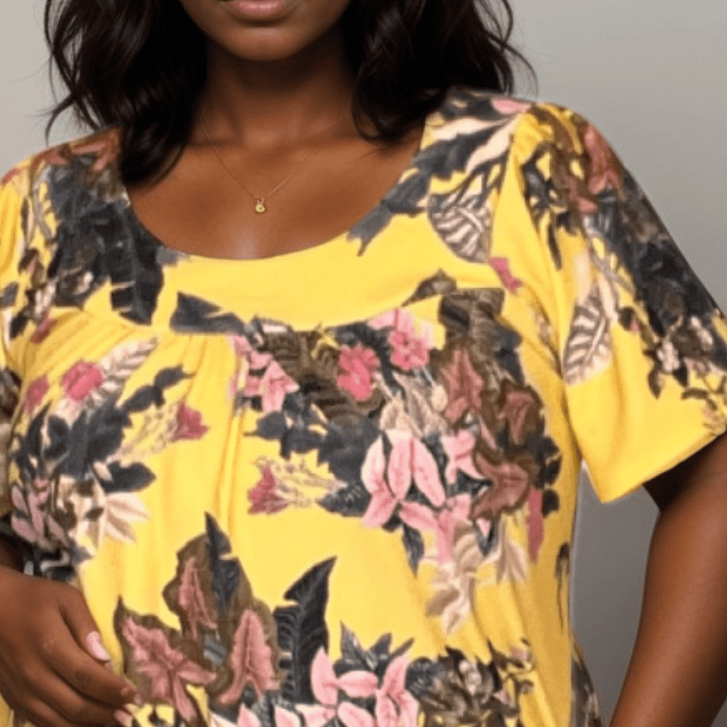 Yellow Tropical Short Sleeve Smock Top