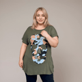 Dipped Hem Short Sleeve Glitter Skull T-Shirt