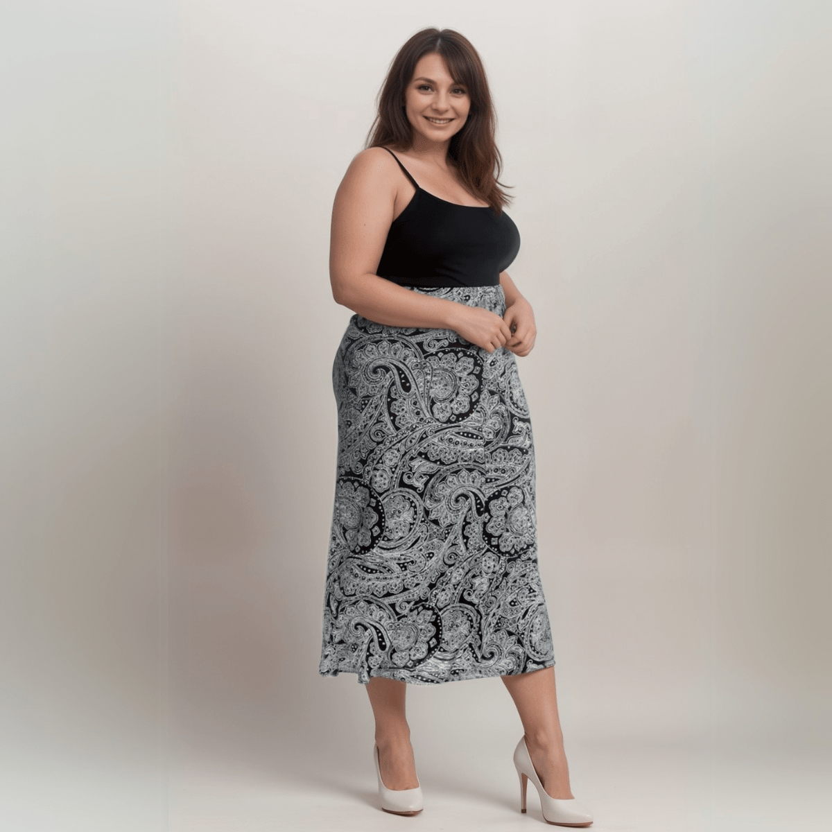 BLACK WHITE PAISLEY MAXI SKIRT